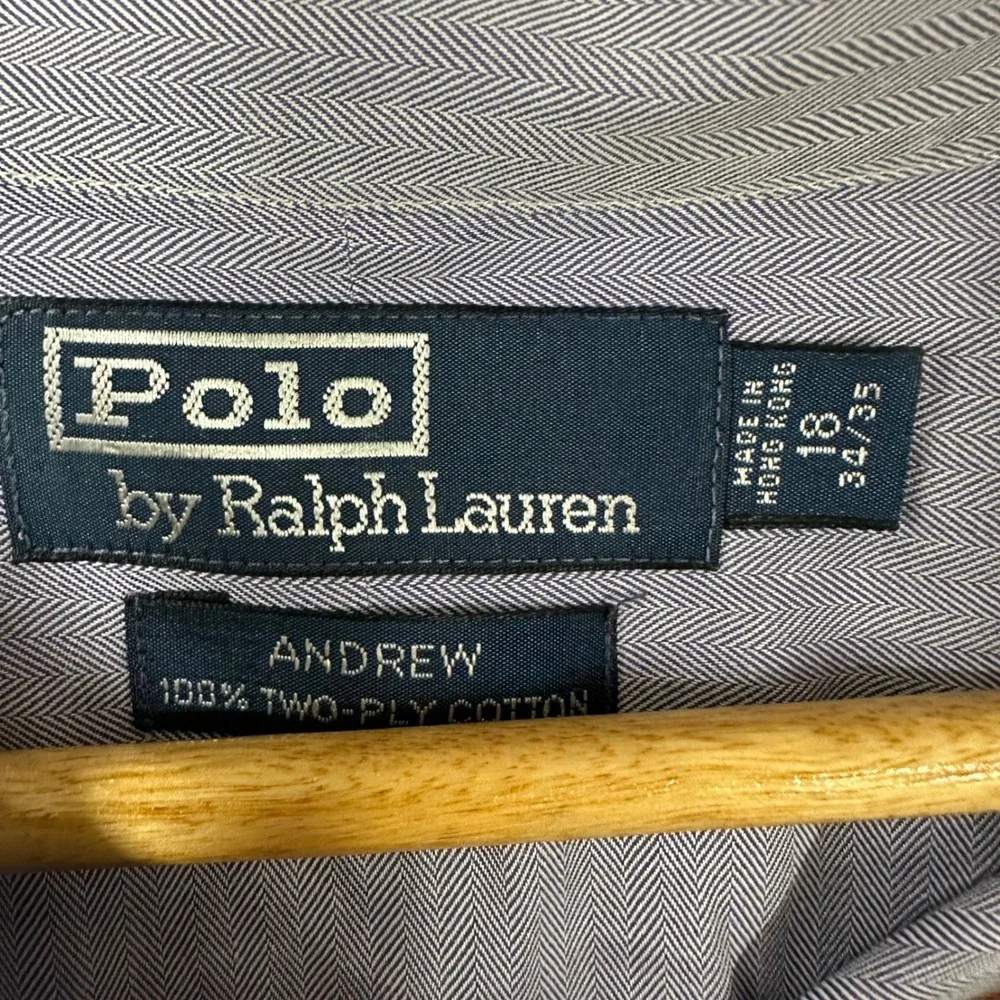 Polo Ralph Lauren‎ Andrew Shirt Mens 18 34/35 Purple Herringbone 100% Cotton L/S